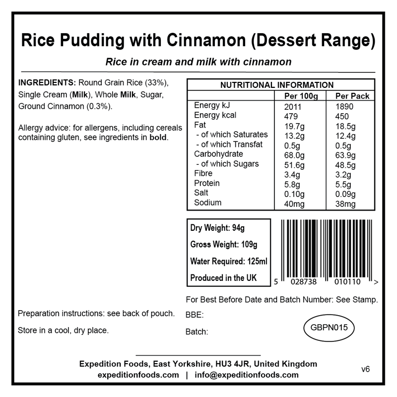 Expedition Foods Rice Pudding with Cinnamon - Dessert Range-1