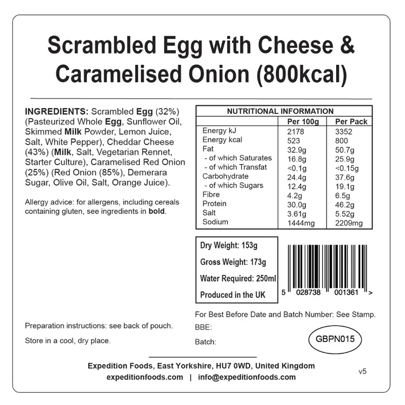 Expedition Foods Scrambled Egg with Cheese and Caramelised Onion - 800kcal-1