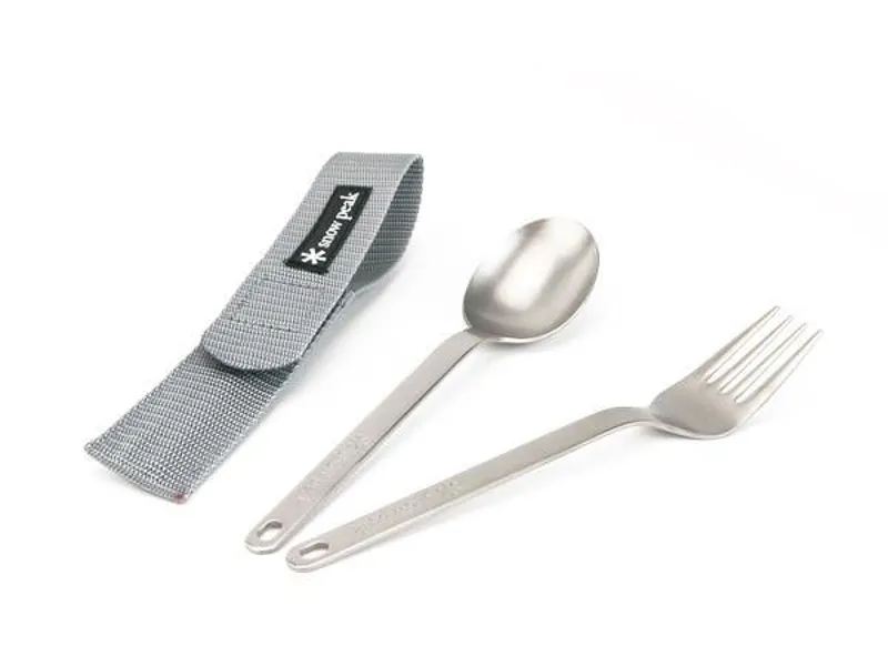 Snow Peak Titanium Fork and Spoon Set - Silver Case-2