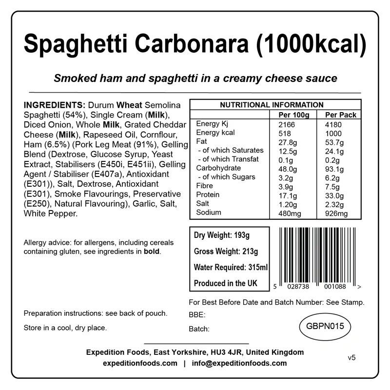 Expedition Foods Spaghetti Carbonara - 1000kcal-1