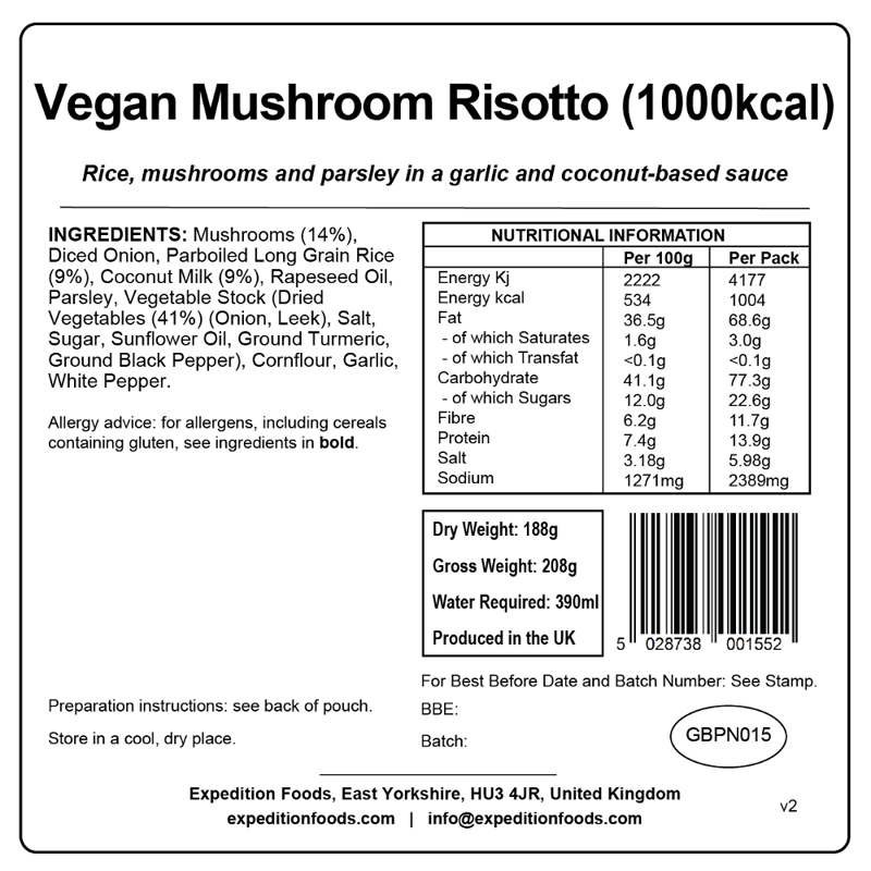 Expedition Foods Vegan Mushroom Risotto - 1000kcal-1