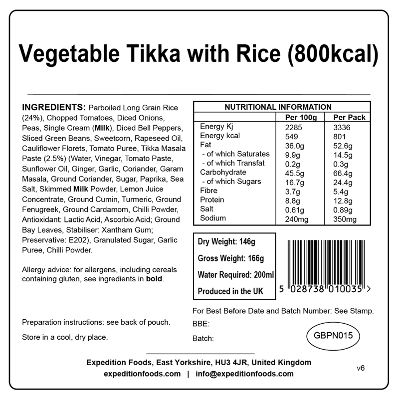 Expedition Foods Vegetable Tikka with Rice - 800kcal-1