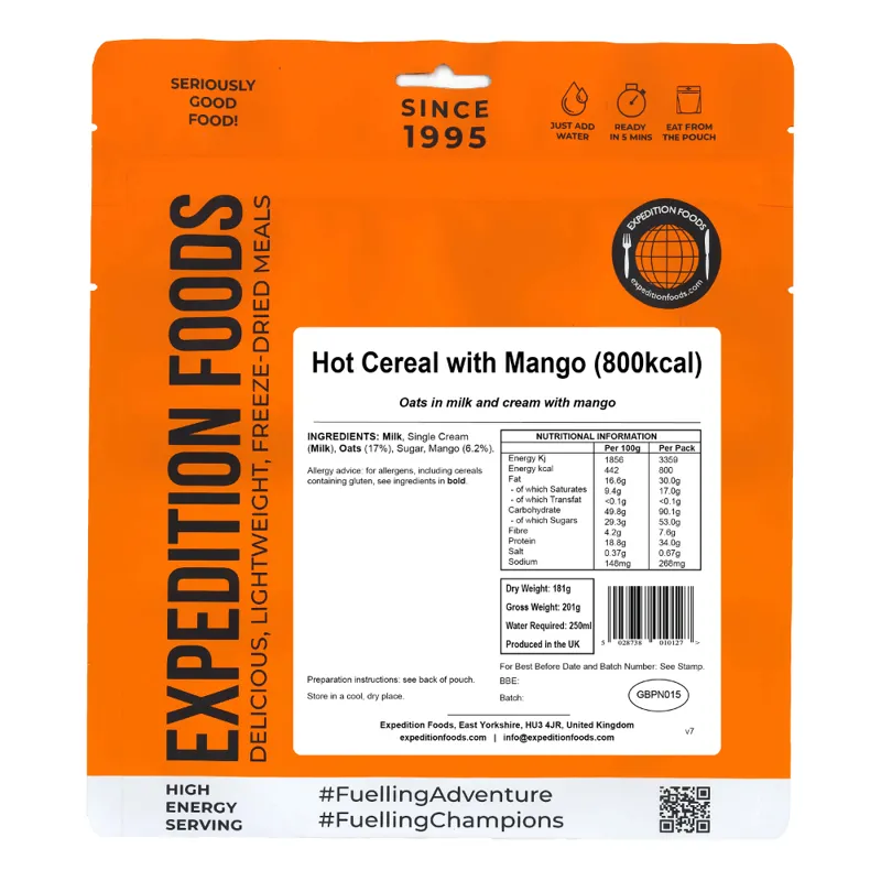 Expedition Foods Hot Cereal with Mango - 800kcal