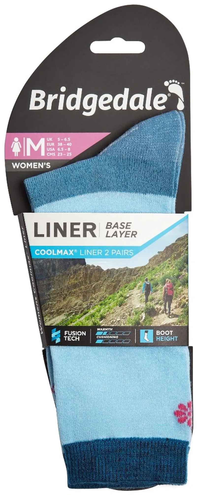 Bridgedale Womens Coolmax Liner Socks - Twin Pack - Sky-3