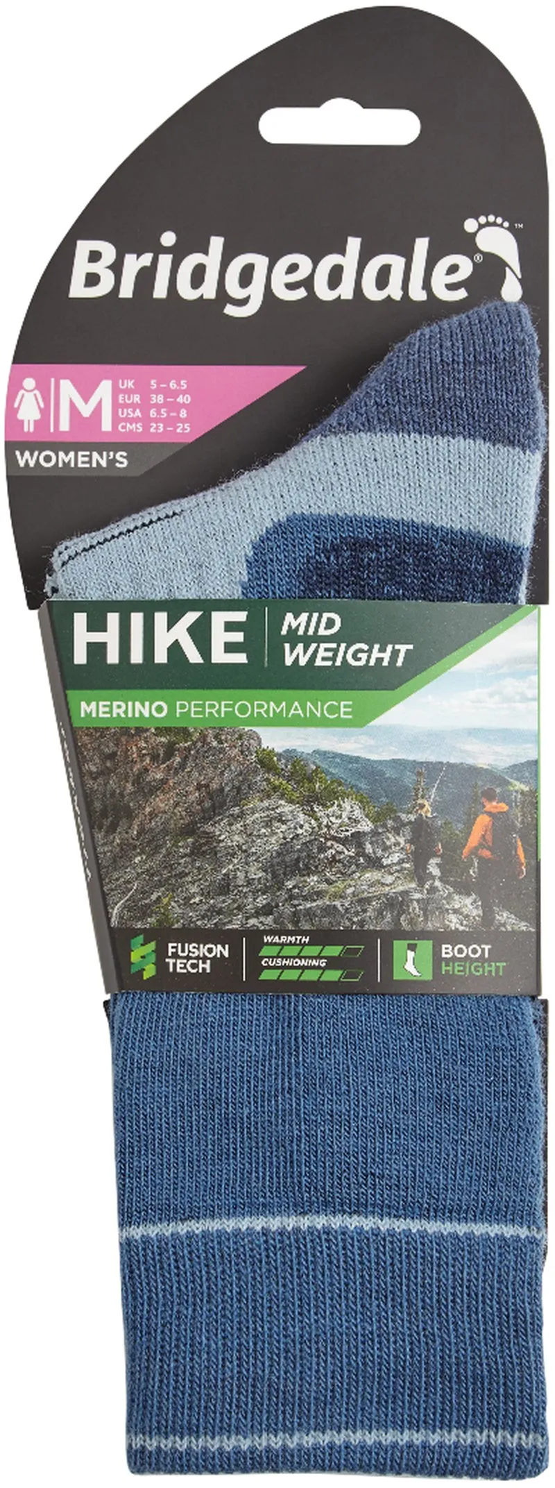 Bridgedale Womens Hike Midweight Merino Socks - Blue-Sky-2