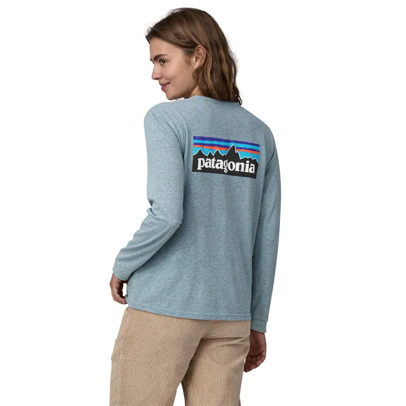 Patagonia Womens Long Sleeved P-6 Logo Responsibili-Tee - Thermal Blue-3
