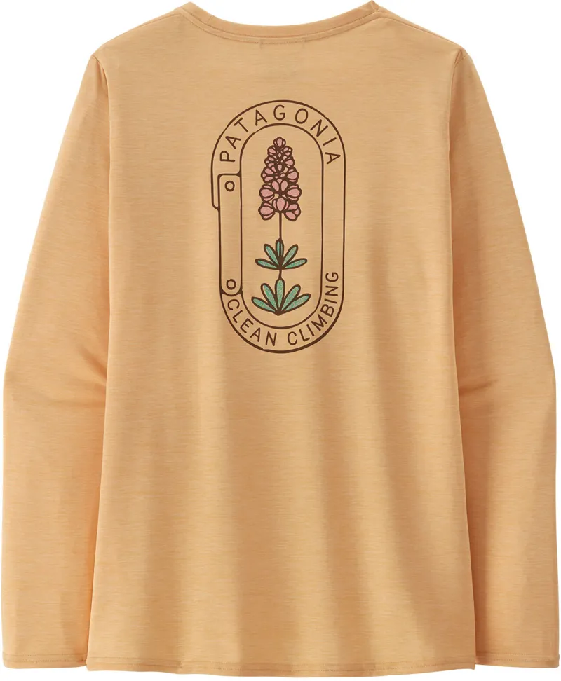 Patagonia Womens LS Cap Cool Daily Graphic Shirt - Lands Clean Climb Bloom-Sandy Melon X-Dye-2