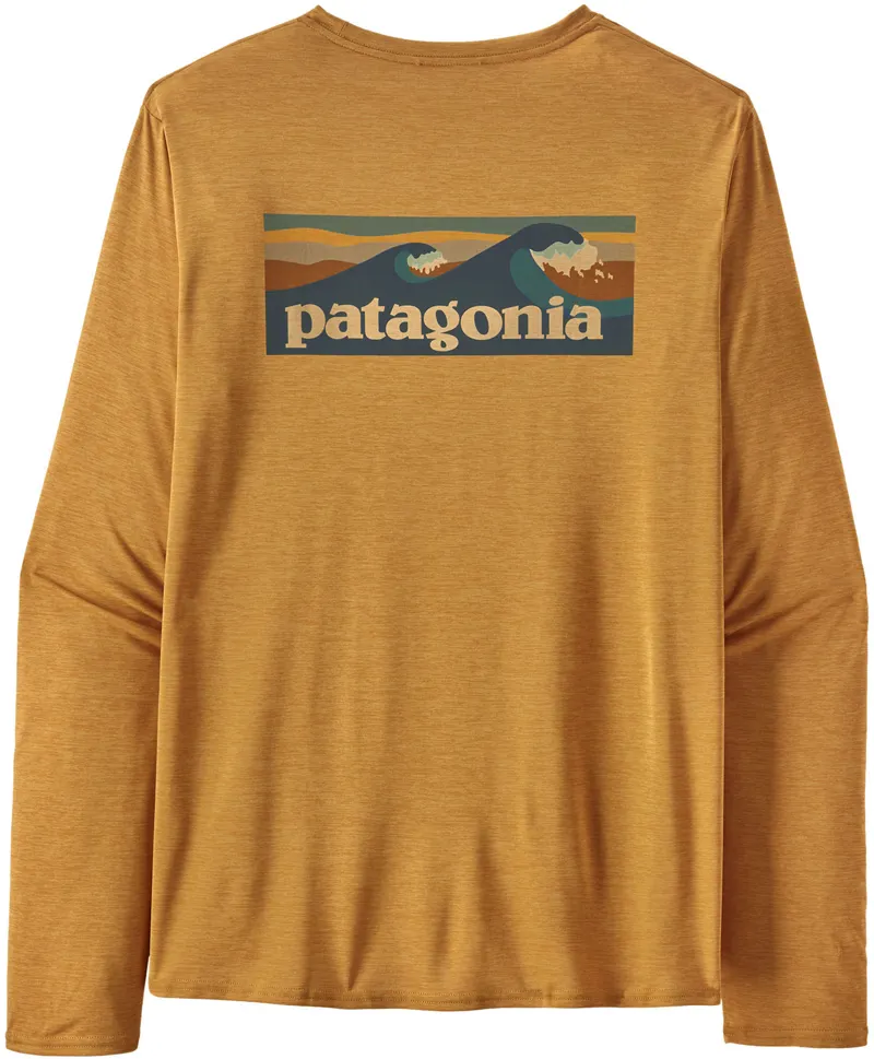 Patagonia Mens Long Sleeved Cap Cool Daily Graphic Shirt - Waters Boardshort Logo Pufferfish Gold X Dye-2
