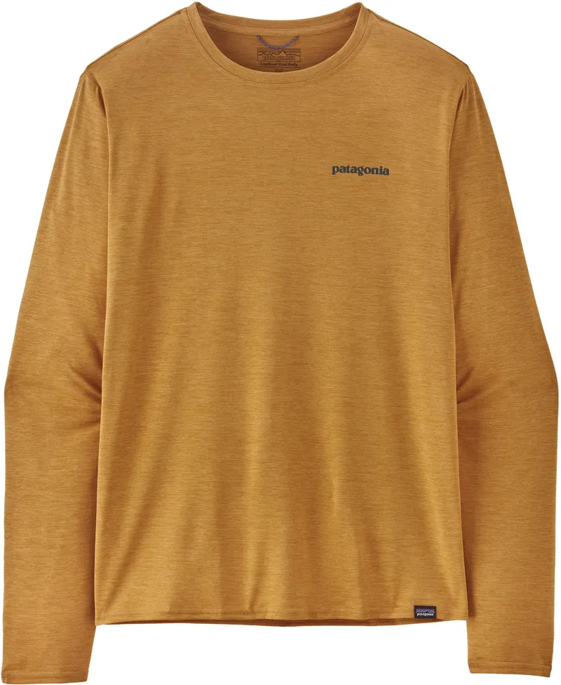 Patagonia Mens Long Sleeved Cap Cool Daily Graphic Shirt - Waters Boardshort Logo Pufferfish Gold X Dye-1