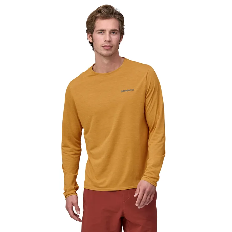 Patagonia Mens Long Sleeved Cap Cool Daily Graphic Shirt - Waters Boardshort Logo Pufferfish Gold X Dye-3